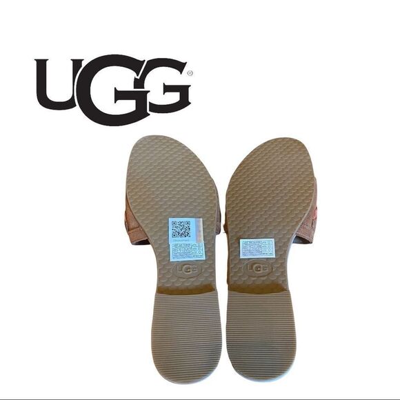 New In Box UGG "Binx" Women's Chestnut Suede Leather Slide Sandals 6.5 - Picture 4 of 4